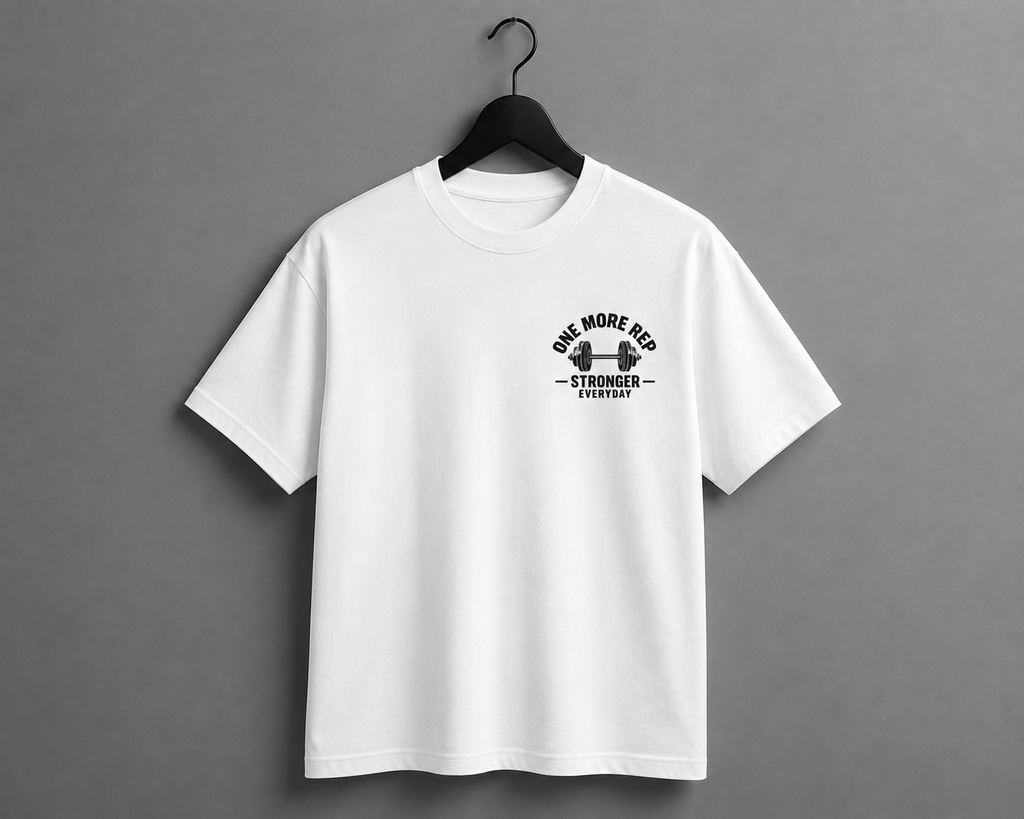 NORE INDIA One More Rep Oversized Gym Graphic T-Shirt – White