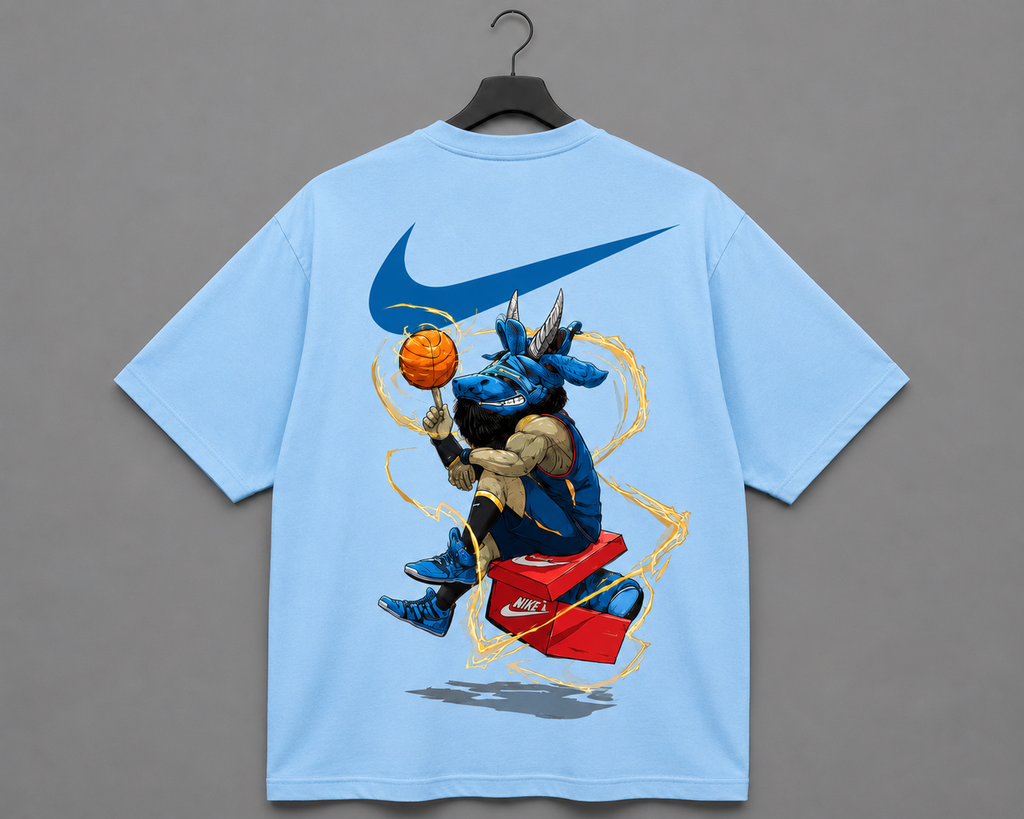NORE Play In Shadows Oversized Graphic T-Shirt – Sky Blue